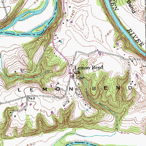 Topographic Map of Lemon Bend Church, KY