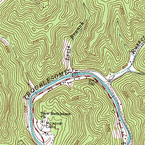 Topographic Map of Levis Branch, KY