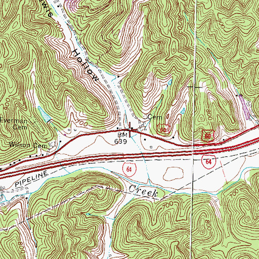 Topographic Map of Lewis Hollow, KY