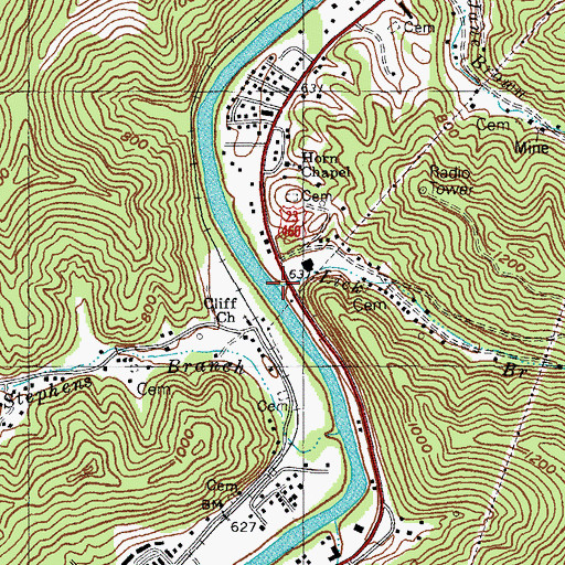 Topographic Map of Lick Branch, KY