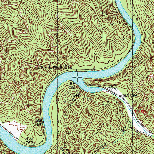 Topographic Map of Lick Creek, KY