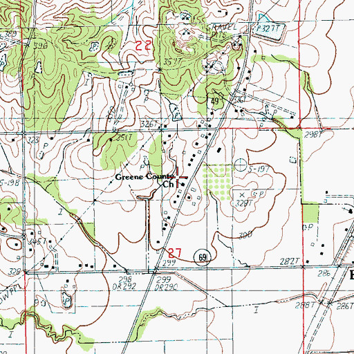 Topographic Map of Greene County Church, AR
