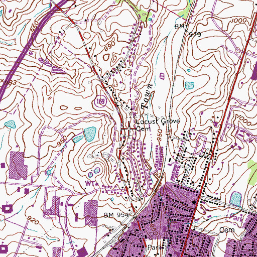Topographic Map of Locust Grove Cemetery, KY
