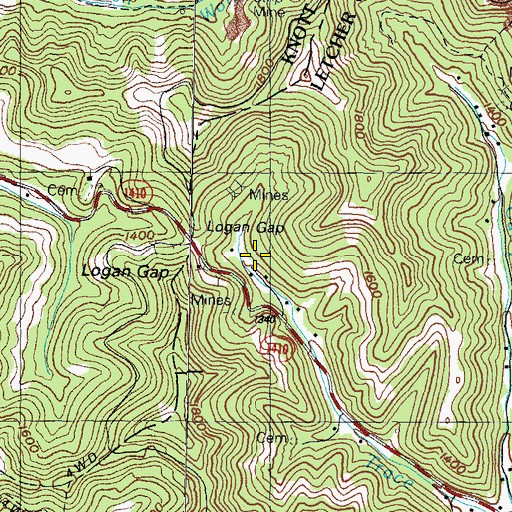 Topographic Map of Logan Gap, KY