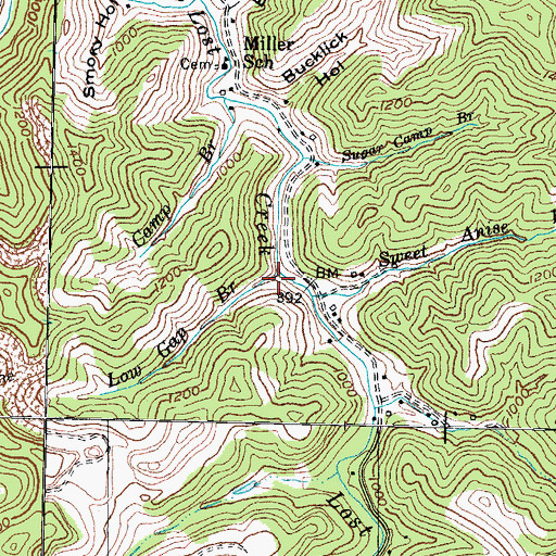 Topographic Map of Low Gap Branch, KY