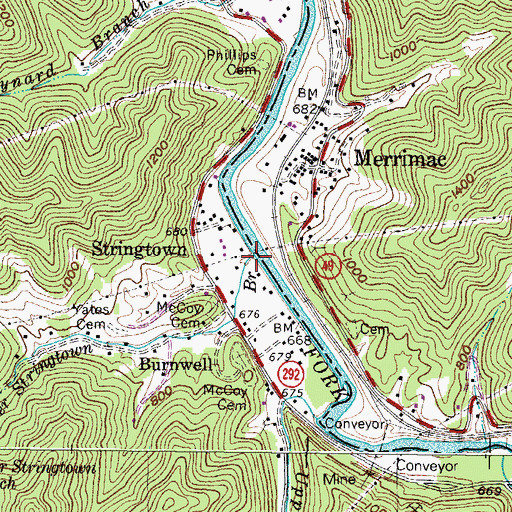 Topographic Map of Lower Stringtown Branch, KY