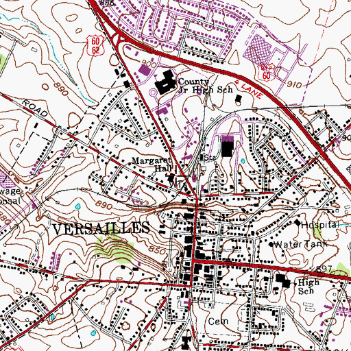 Topographic Map of Margaret Hall, KY