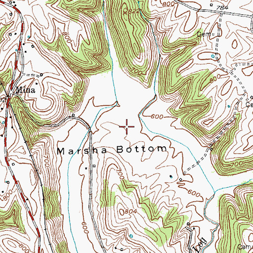 Topographic Map of Marsha Bottom, KY