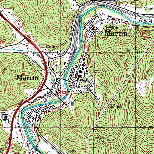 Topographic Map of Martin, KY
