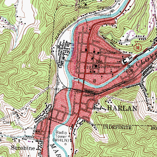 Topographic Map of Martins Fork Cumberland River, KY