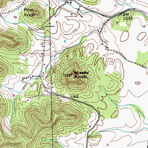 Topographic Map of Maxey Knob, KY