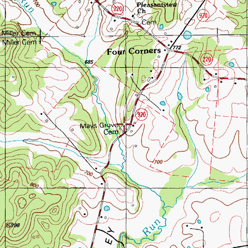 Topographic Map of Mays Grove Cemetery, KY