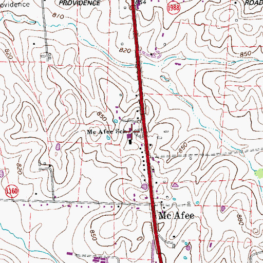 Topographic Map of McAfee School, KY