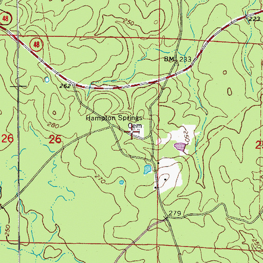 Topographic Map of Hampton Springs Cemetery, AR