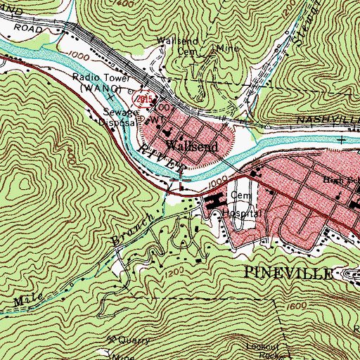 Topographic Map of Mile Branch, KY