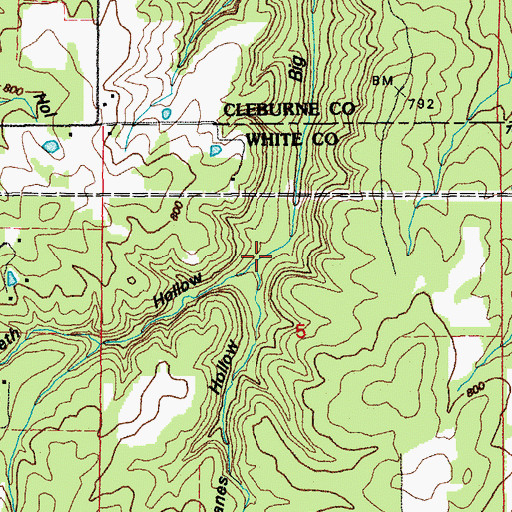 Topographic Map of Hanes Hollow, AR
