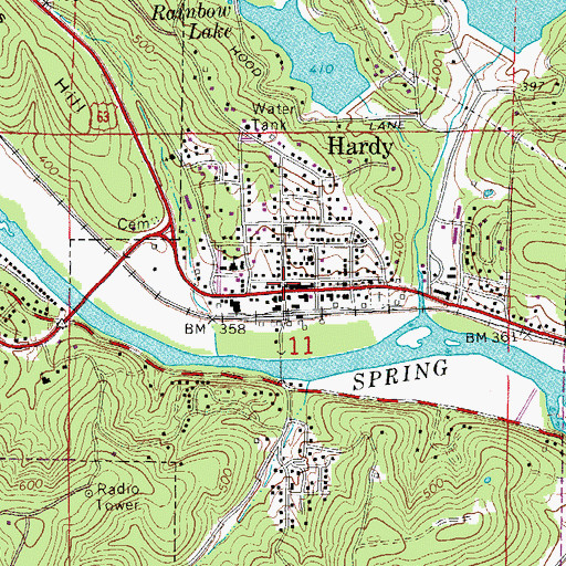 Topographic Map of Hardy, AR