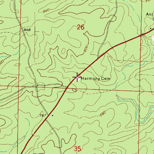 Topographic Map of Harmony Cemetery, AR