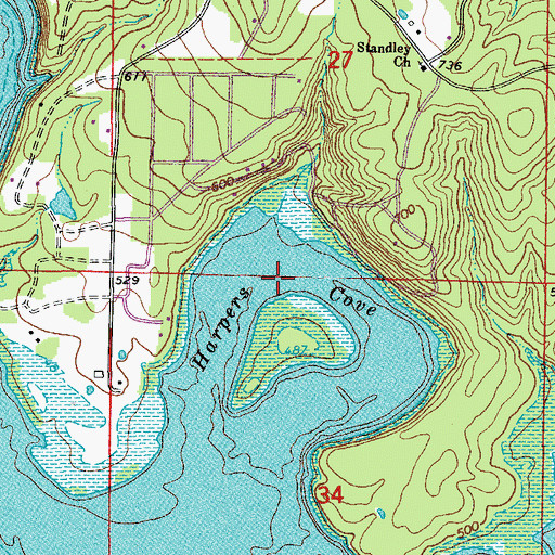 Topographic Map of Harpers Cove, AR