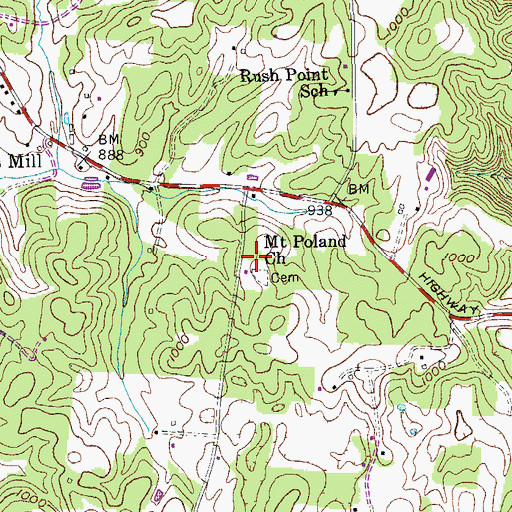 Topographic Map of Mount Poland Church, KY