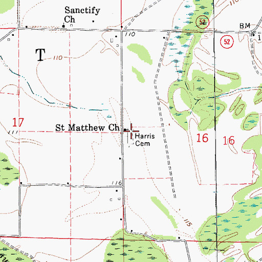 Topographic Map of Harris Cemetery, AR