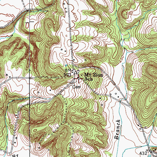 Topographic Map of Mount Zion School, KY