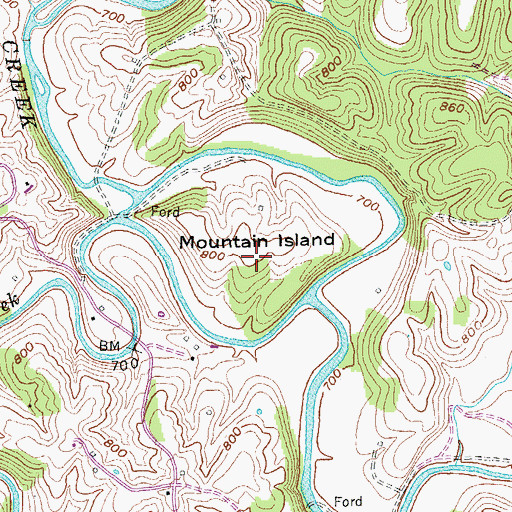 Topographic Map of Mountain Island, KY