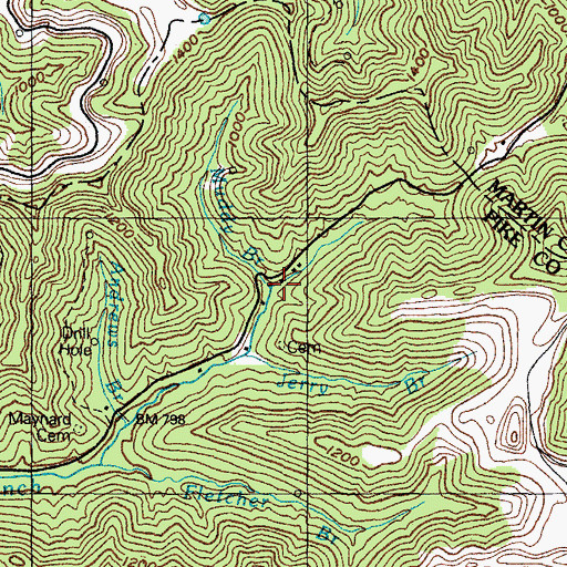 Topographic Map of Muddy Branch, KY