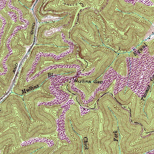Topographic Map of Mullins Gap, KY