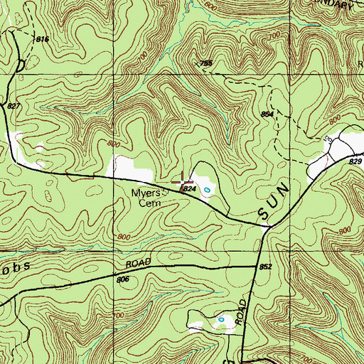 Topographic Map of Myers Cemetery, KY