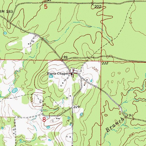 Topographic Map of Harts Chapel, AR