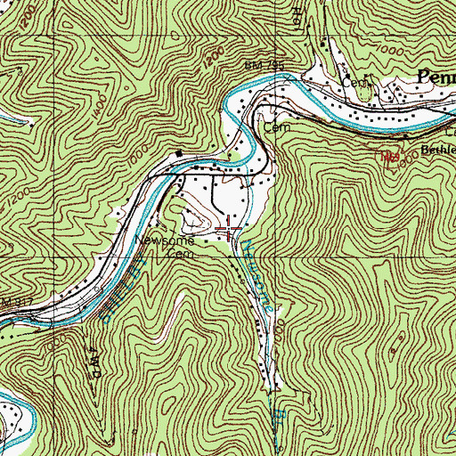 Topographic Map of Newsome Cemetery, KY