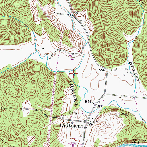 Topographic Map of North Fork Oldtown Creek, KY