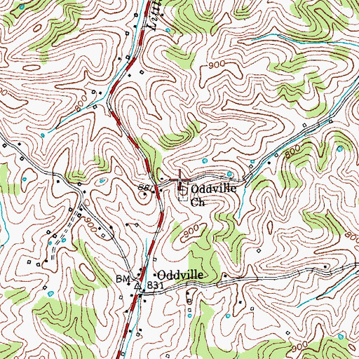 Topographic Map of Oddville Church, KY