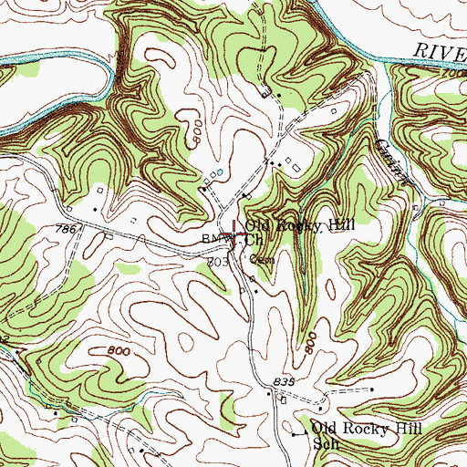 Topographic Map of Old Rocky Hill Church, KY