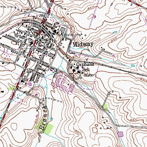 Topographic Map of Orphans School, KY