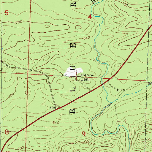 Topographic Map of Henry Cemetery, AR