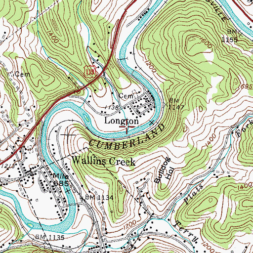 Topographic Map of Pearl Branch, KY