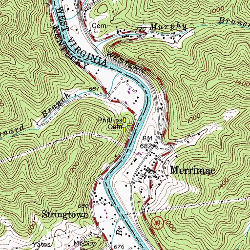 Topographic Map of Phillips Cemetery, KY