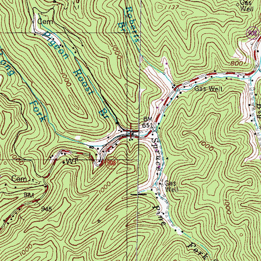Topographic Map of Pigeon Roost Branch, KY