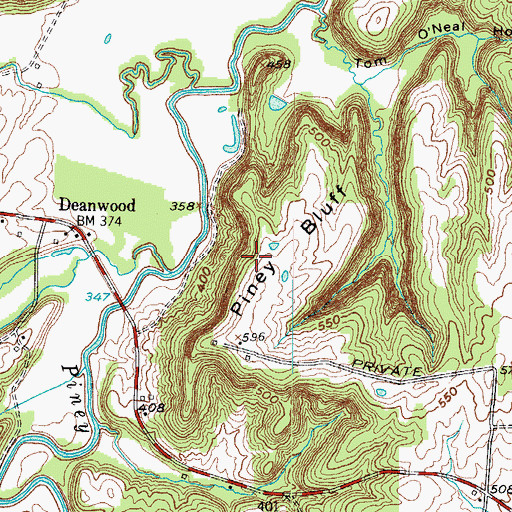Topographic Map of Piney Bluff, KY