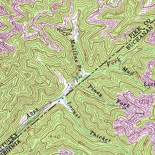 Topographic Map of Piney Fork, KY