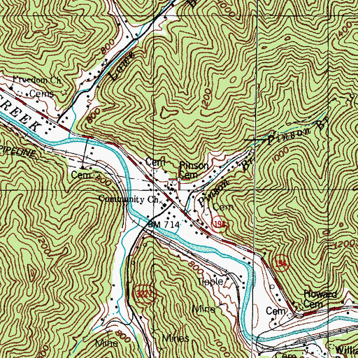 Topographic Map of Pinson Cemetery, KY