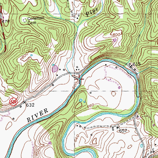 Topographic Map of Pipe Creek, KY