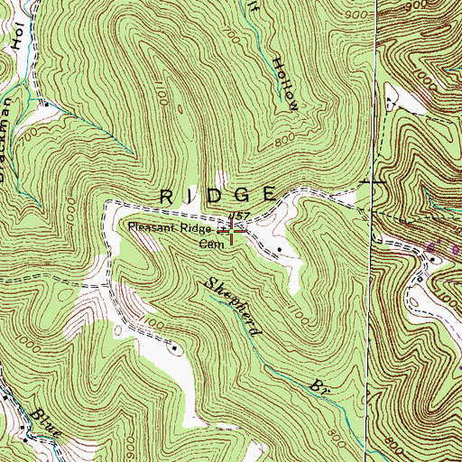 Topographic Map of Pleasant Ridge Cemetery, KY