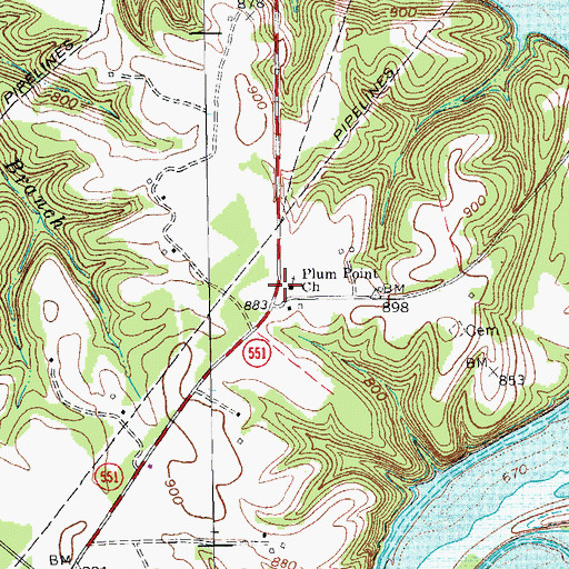 Topographic Map of Plum Point Church, KY