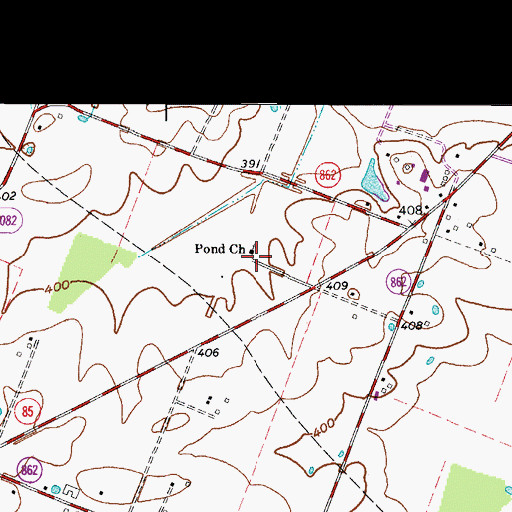 Topographic Map of Pond Church, KY