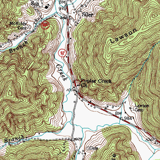 Topographic Map of Poplar Creek Church, KY