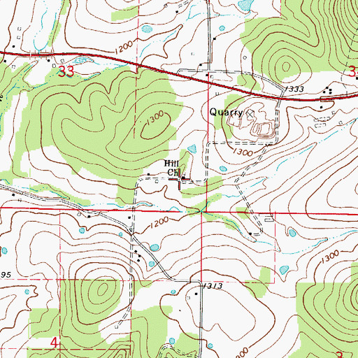 Topographic Map of Hill Church, AR