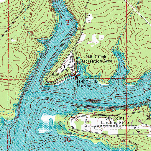 Topographic Map of Hill Creek Marina, AR